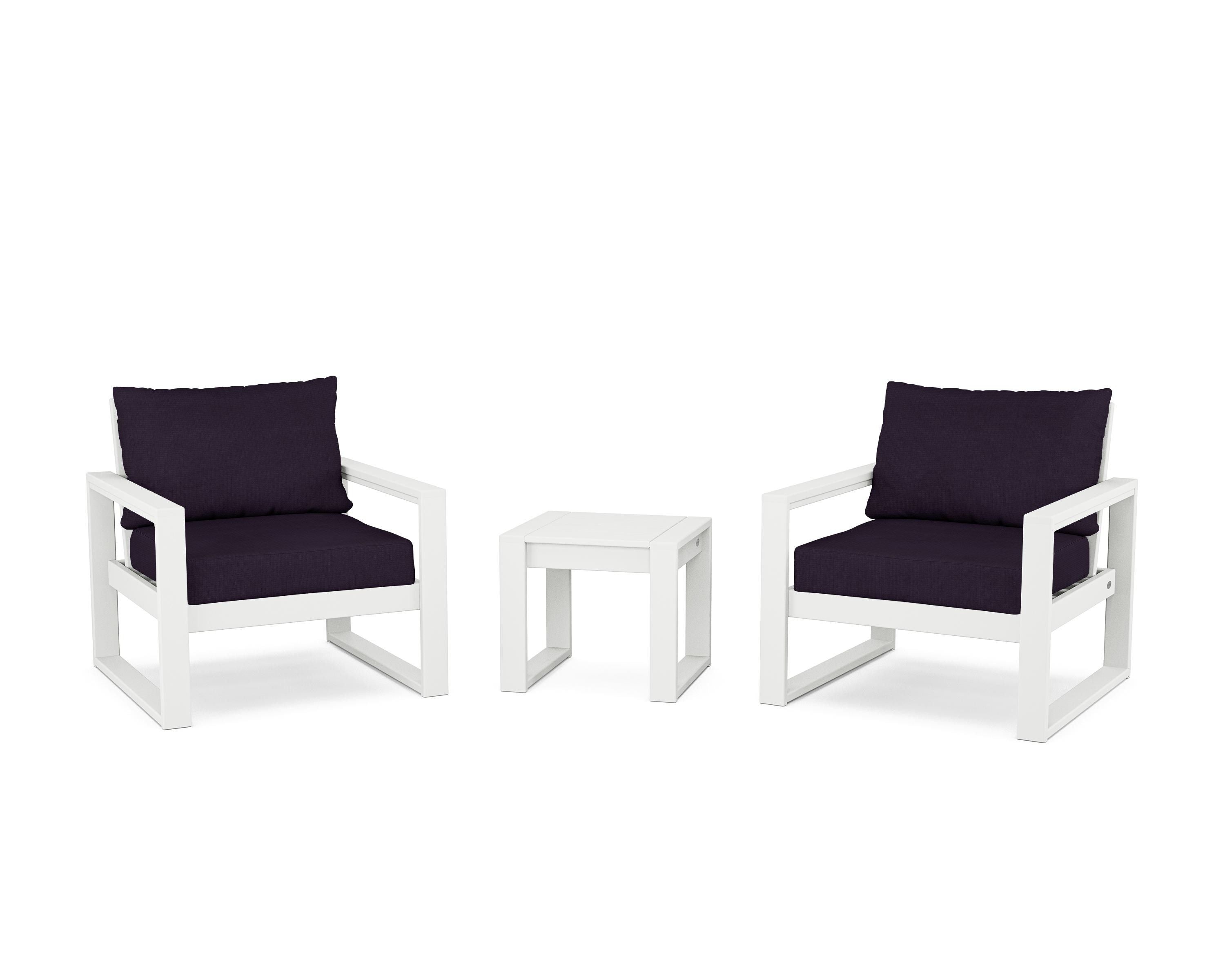 POLYWOOD® EDGE Sectional 3-Piece Deep Seating Set in White / Navy Linen
