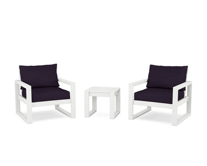 POLYWOOD® EDGE Sectional 3-Piece Deep Seating Set in White / Navy Linen