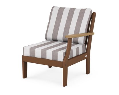 POLYWOOD® Braxton Modular Right Arm Chair in Teak / Natural / Cabana Stripe Grey Mist