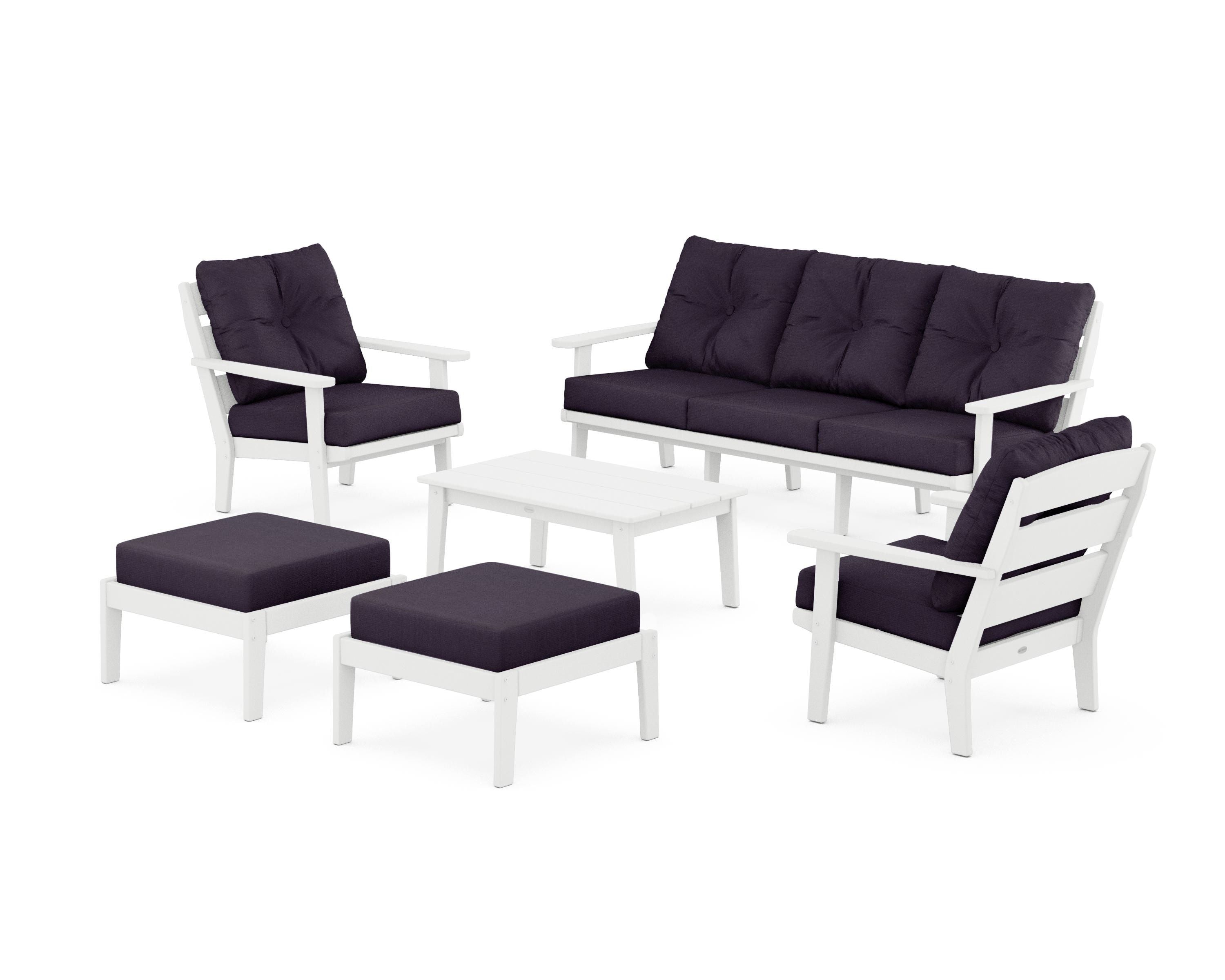 POLYWOOD® Lakeside 6-Piece Lounge Sofa Set in White / Navy Linen