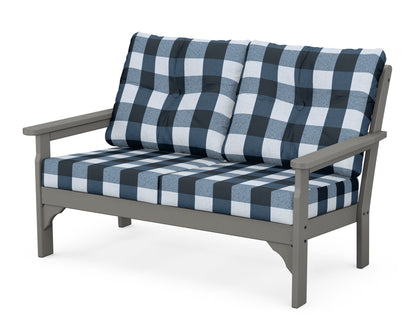 POLYWOOD® Vineyard Deep Seating Loveseat in Slate Grey / Buffalo Plaid Marine Indigo