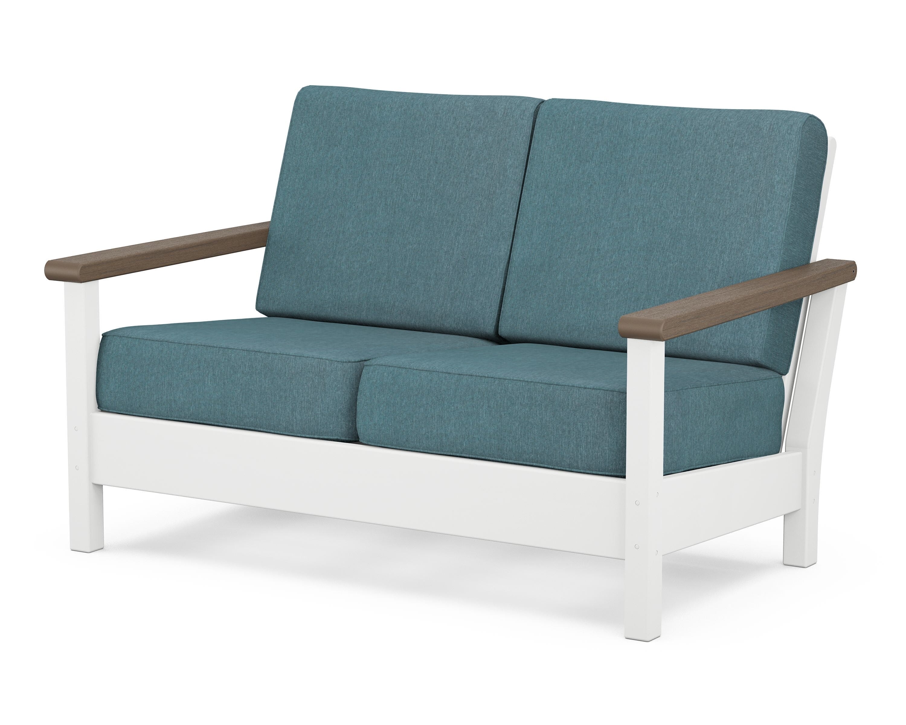POLYWOOD® Harbour Deep Seating Loveseat in White / Kona / Ocean Teal