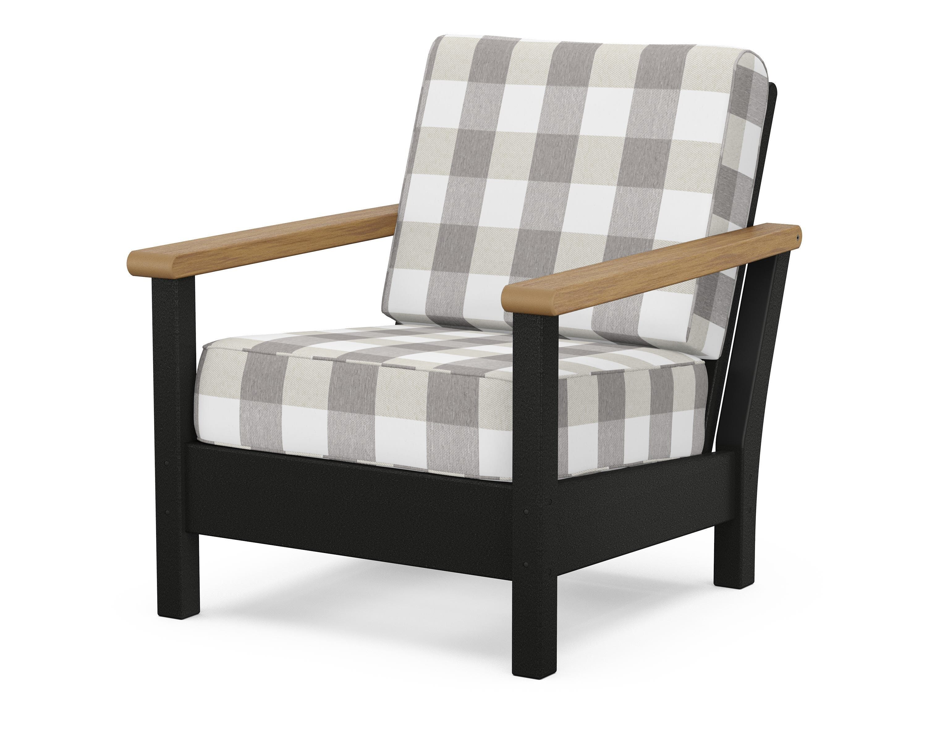 POLYWOOD® Harbour Deep Seating Chair in Black / Natural / Buffalo Plaid Grey Mist