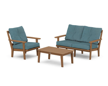 POLYWOOD® Oxford 3-Piece Deep Seating Set with Loveseat in Teak / Ocean Teal