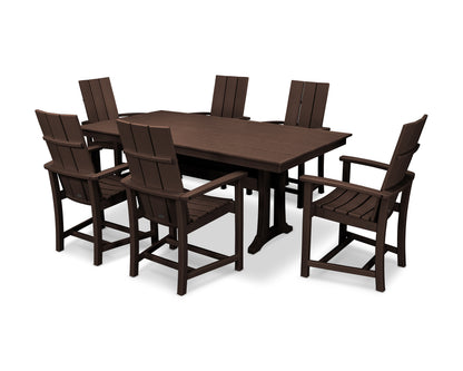 POLYWOOD® Modern Adirondack 7-Piece Farmhouse Dining Set with Trestle Legs in Mahogany
