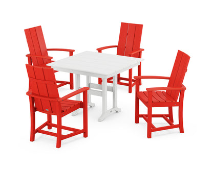 POLYWOOD® Modern Adirondack 5-Piece Farmhouse Dining Set in Sunset Red / White