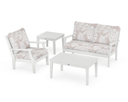 POLYWOOD® Braxton 4-Piece Deep Seating Set in White / Leaf Dune Burlap