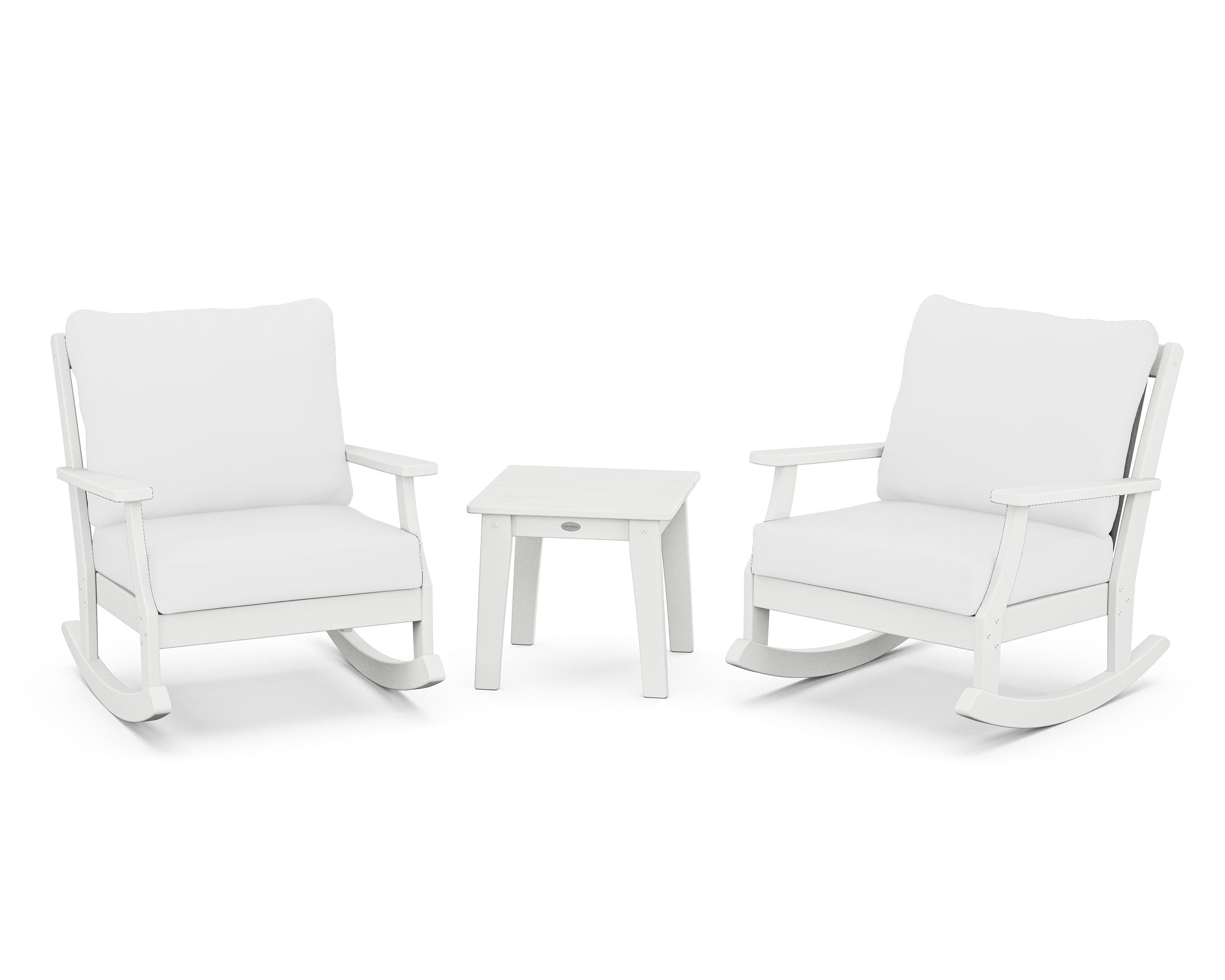 POLYWOOD® Braxton 3-Piece Deep Seating Rocker Set in White / Natural