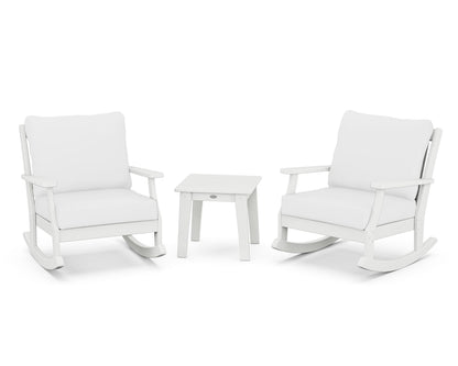 POLYWOOD® Braxton 3-Piece Deep Seating Rocker Set in White / Natural
