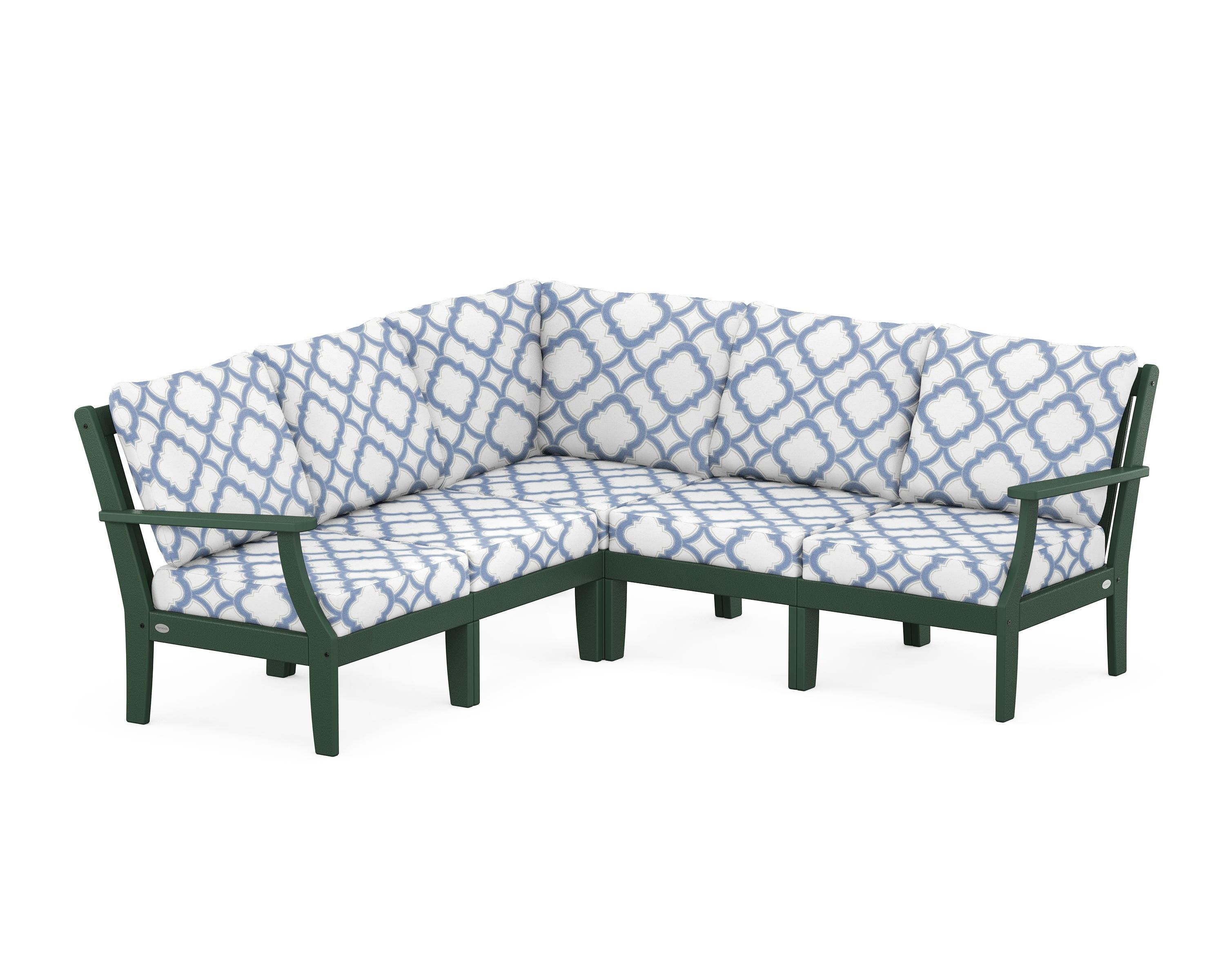 POLYWOOD® Braxton Modular 5-Piece Deep Seating Set in Green / Trellis Sky Blue