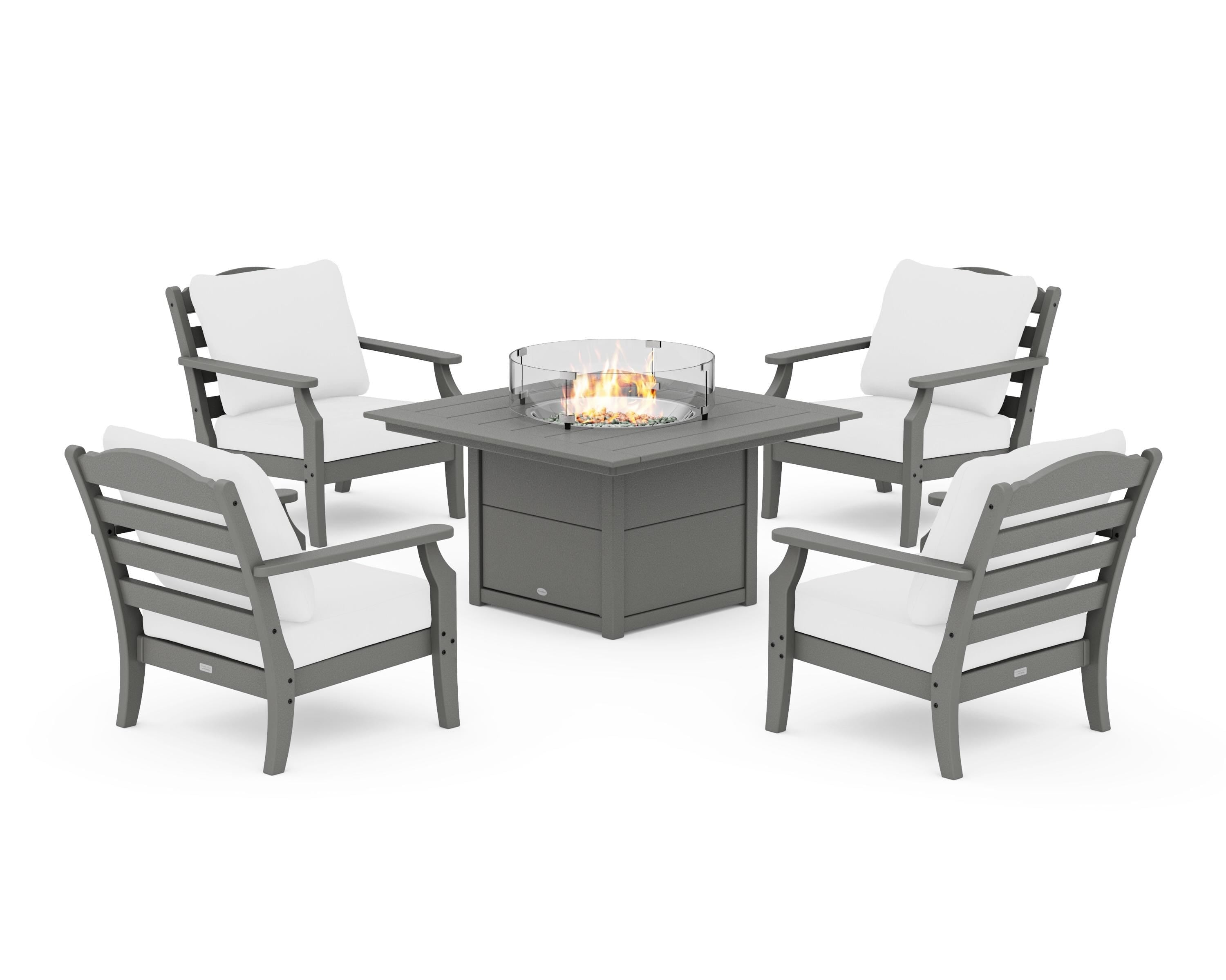 Draper James™ by  POLYWOOD® Savannah 5-Piece Deep Seating Set with Fire Pit Table in Slate Grey / Natural