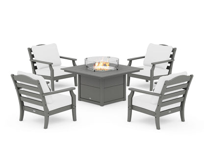 Draper James™ by  POLYWOOD® Savannah 5-Piece Deep Seating Set with Fire Pit Table in Slate Grey / Natural