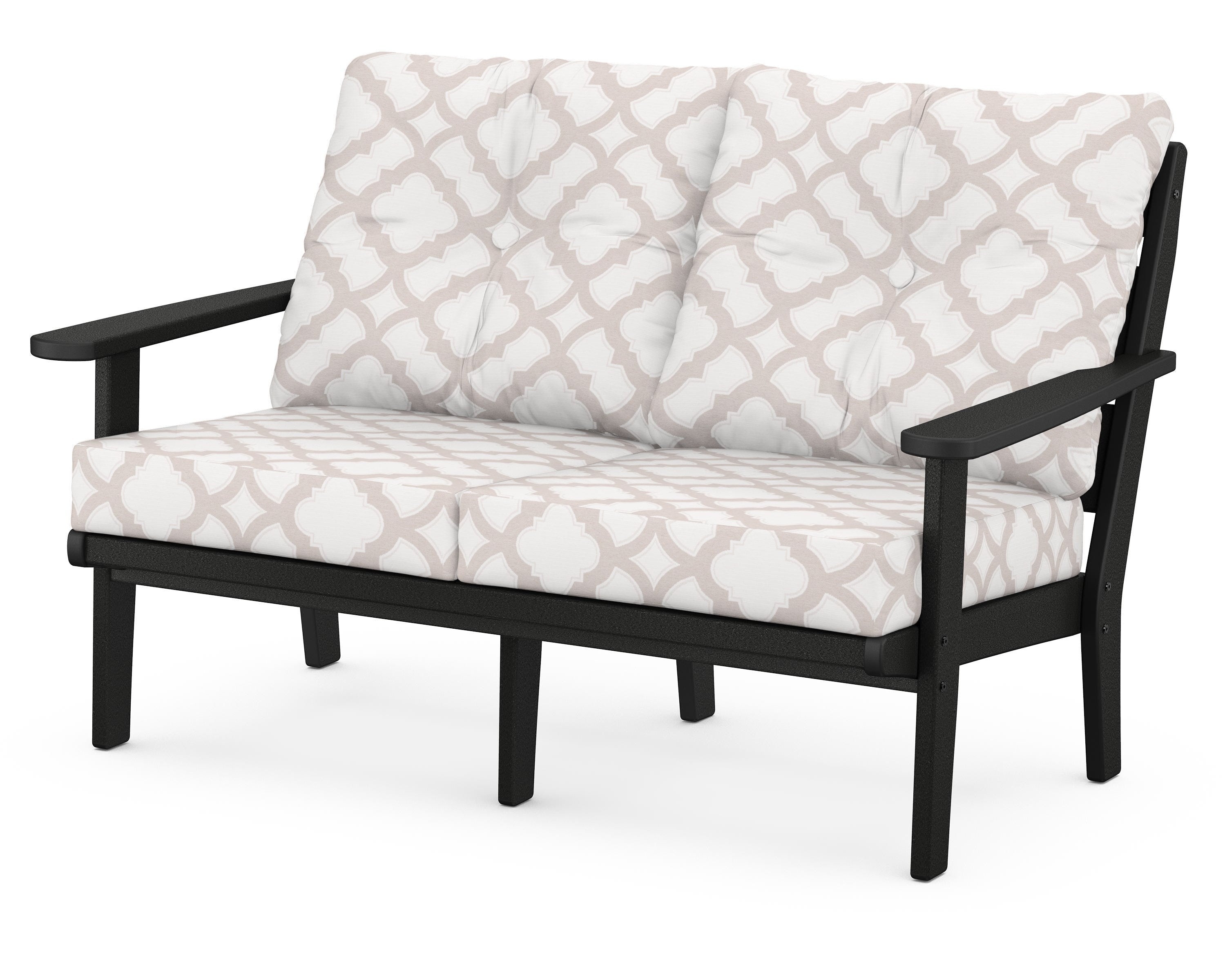 POLYWOOD® Lakeside Deep Seating Loveseat in Black / Trellis Dune Burlap