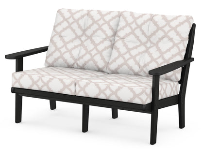 POLYWOOD® Lakeside Deep Seating Loveseat in Black / Trellis Dune Burlap