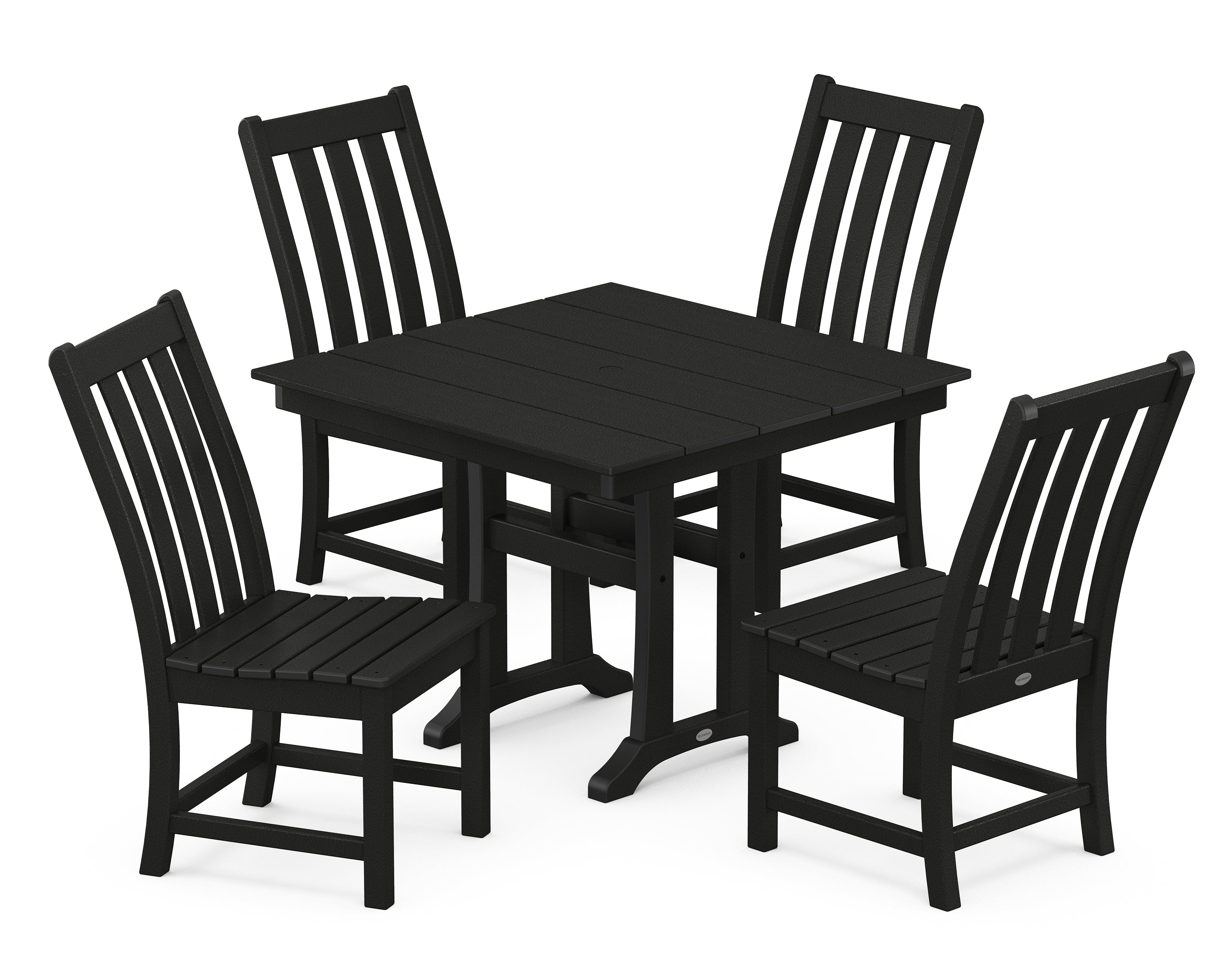 POLYWOOD® Vineyard 5-Piece Farmhouse Trestle Side Chair Dining Set in Black