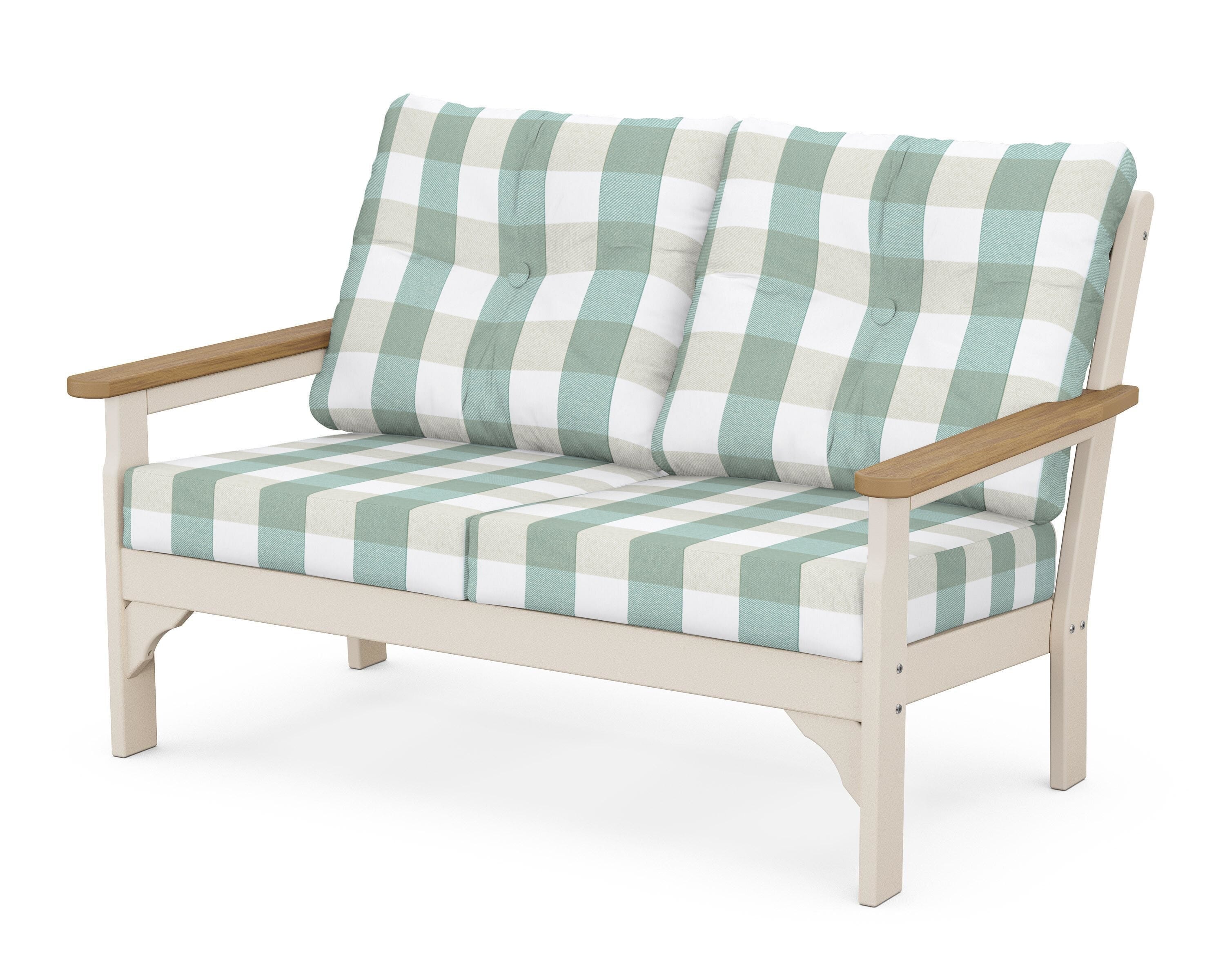 POLYWOOD® Vineyard Deep Seating Loveseat in Sand / Natural / Buffalo Plaid Glacier Spa