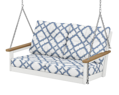 POLYWOOD® Vineyard Deep Seating Swing in White / Natural / Trellis Sky Blue