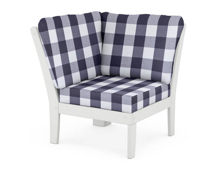 POLYWOOD® Braxton Modular Corner Chair in White / Buffalo Plaid Navy
