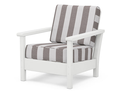 POLYWOOD® Harbour Deep Seating Chair in White / Cabana Stripe Grey Mist