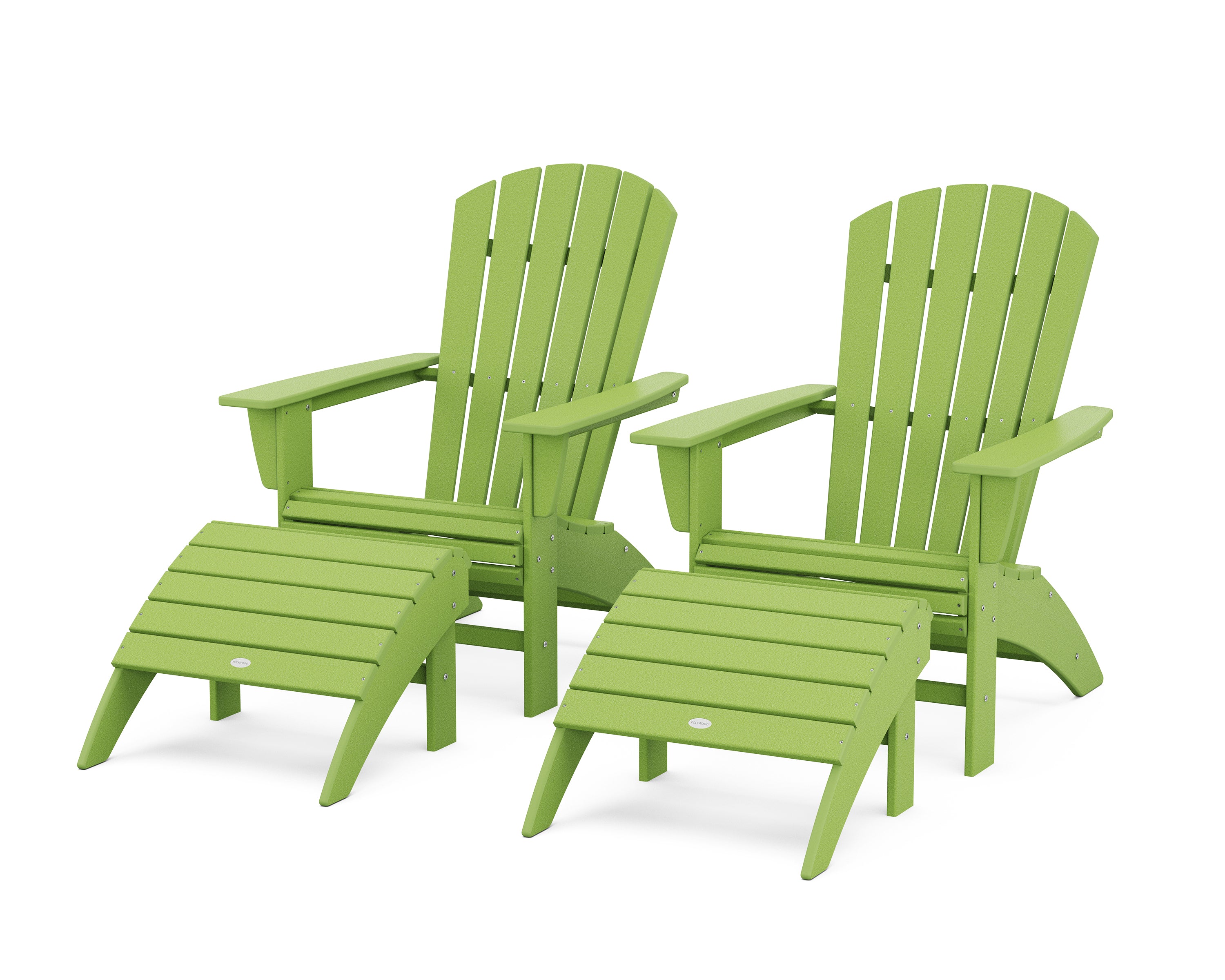 POLYWOOD® Nautical Curveback Adirondack Chair 4-Piece Set with Ottomans in Lime