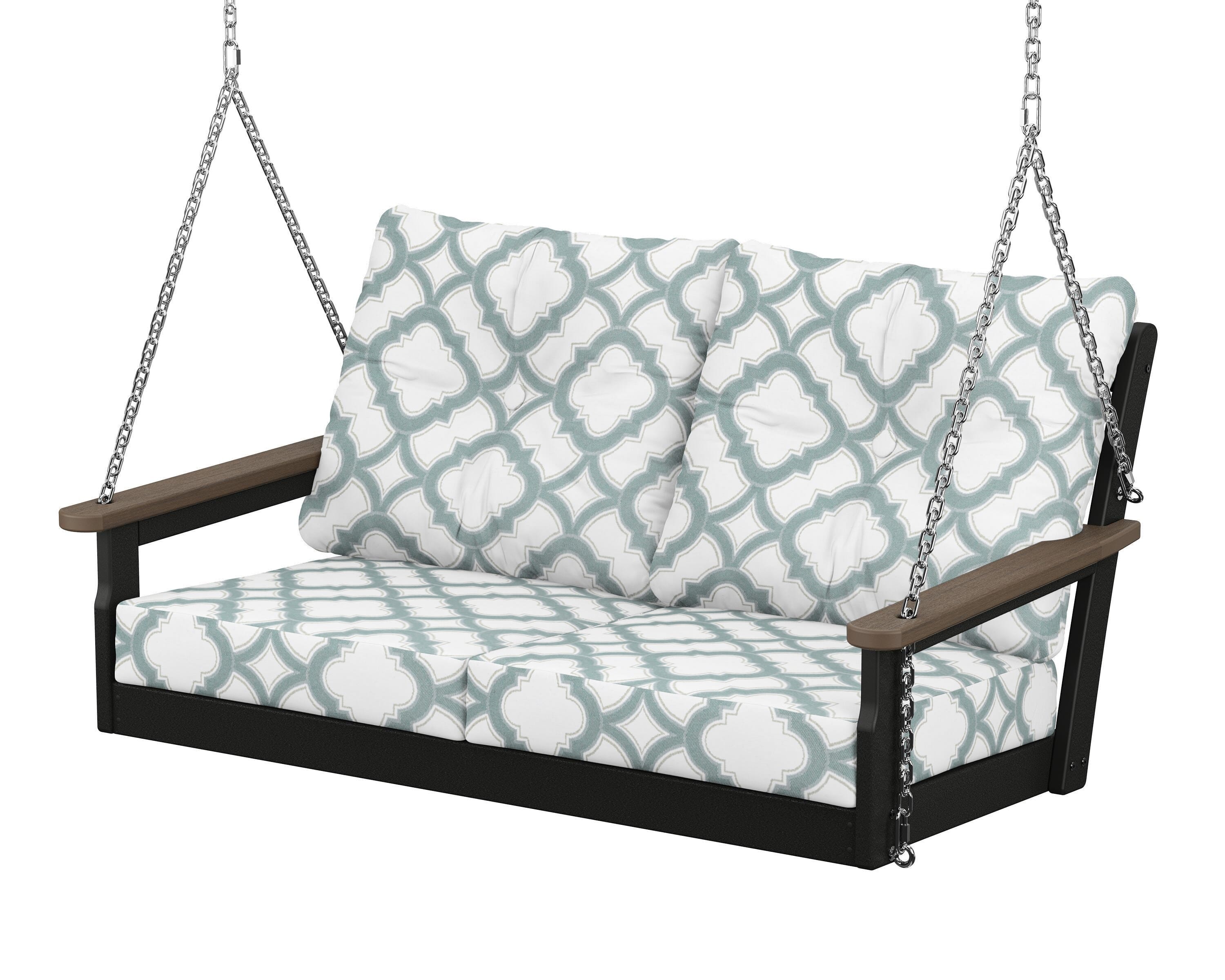 POLYWOOD® Vineyard Deep Seating Swing in Black / Kona / Trellis Glacier Spa