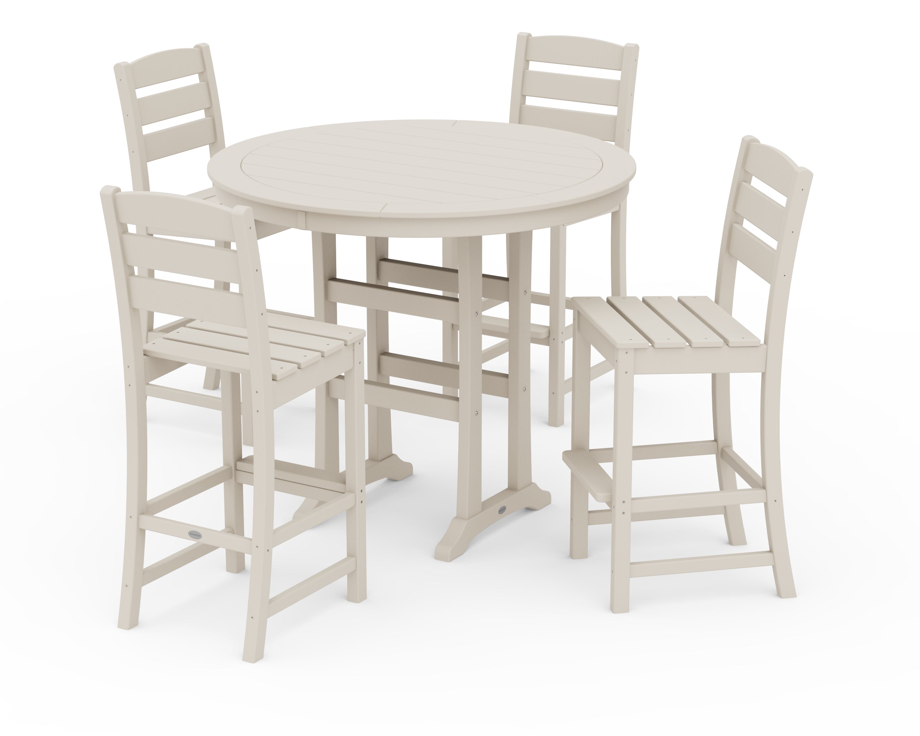 POLYWOOD® Lakeside 5-Piece Round Farmhouse Side Chair Bar Set in Sand