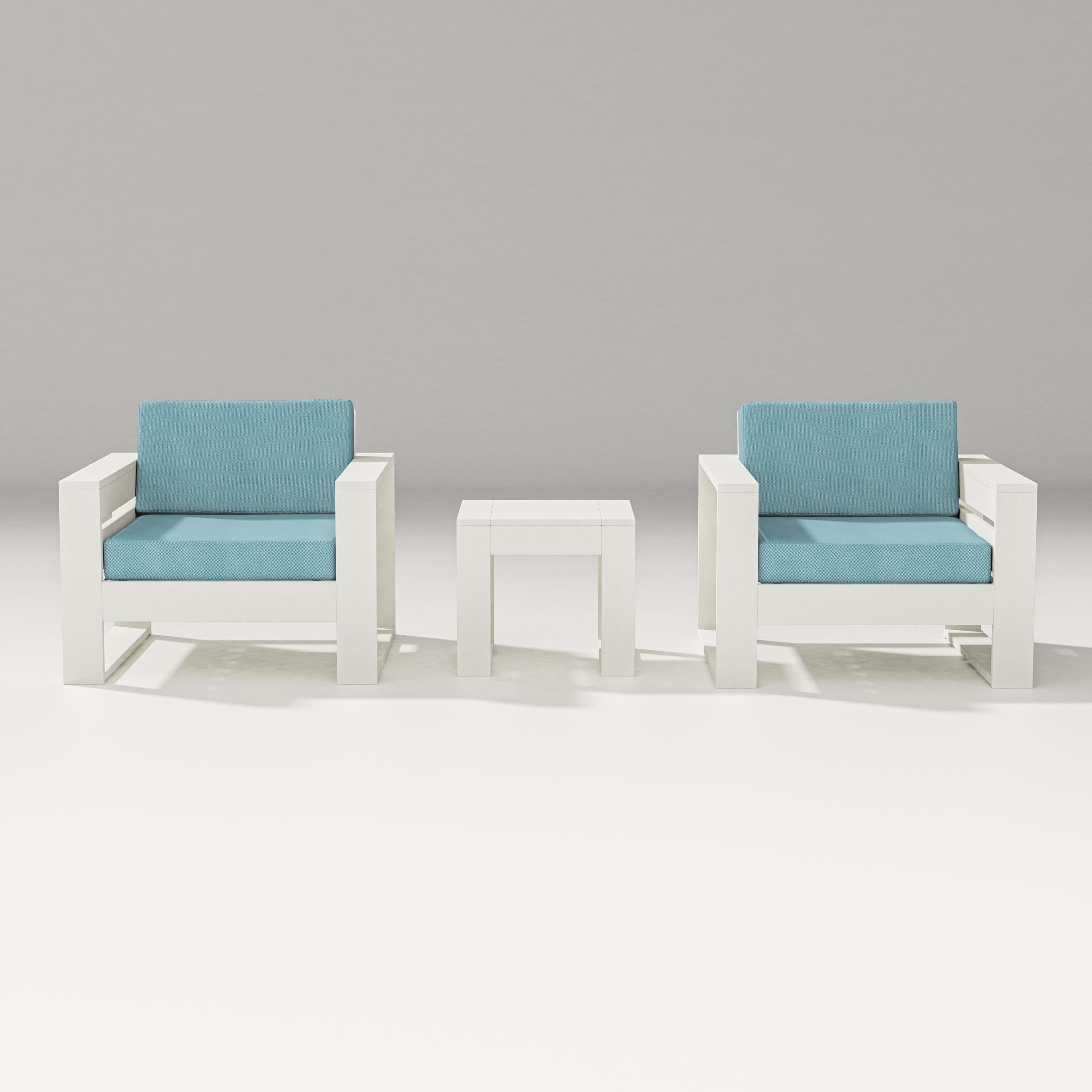 PW Designer Series Latitude 3-Piece Lounge Chair Set in Vintage White / Lattice Sky Blue