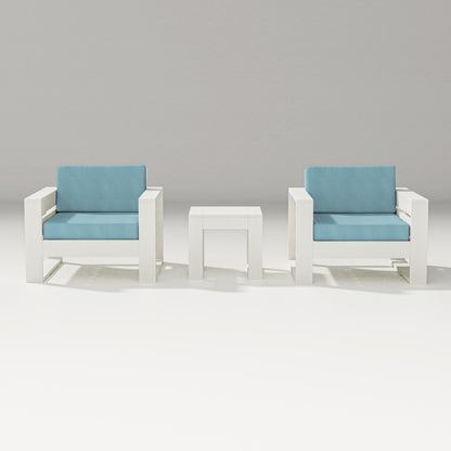 PW Designer Series Latitude 3-Piece Lounge Chair Set in Vintage White / Lattice Sky Blue