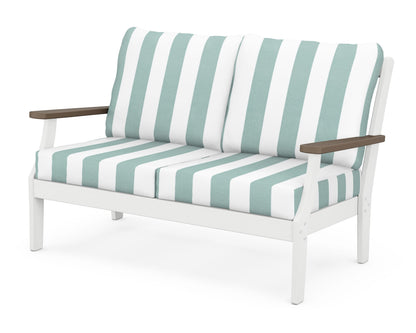 POLYWOOD® Braxton Deep Seating Loveseat in White / Kona / Cabana Stripe Glacier Spa