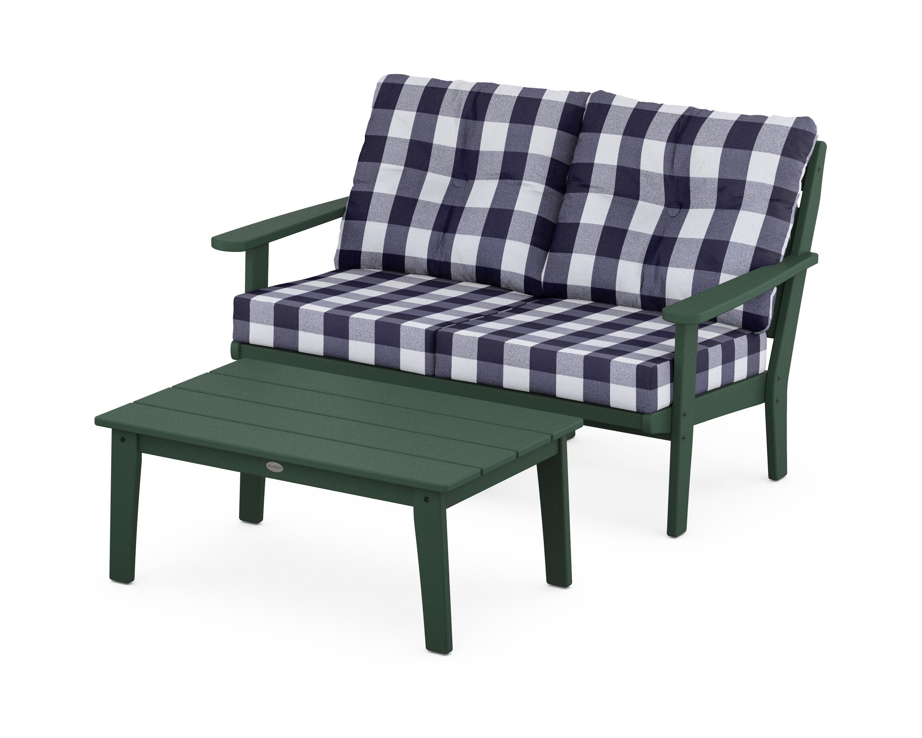 POLYWOOD® Lakeside 2-Piece Lounge Loveseat Set in Green / Buffalo Plaid Navy