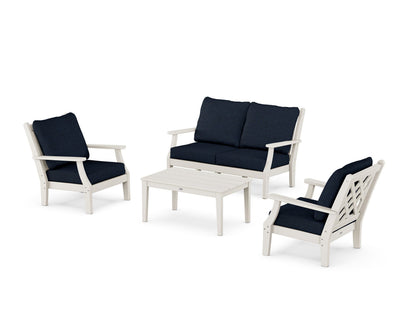 Country Living Wovendale 4-Piece Deep Seating Set with Loveseat in Sand / Marine Indigo