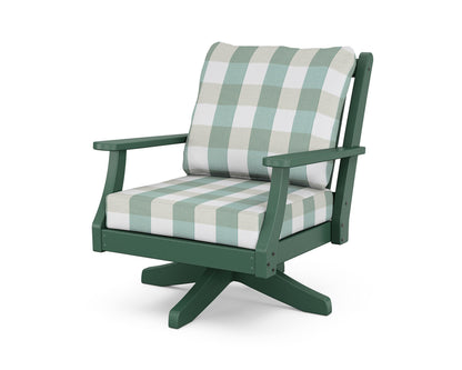 Country Living Wovendale Deep Seating Swivel Chair in Green / Buffalo Plaid Glacier Spa