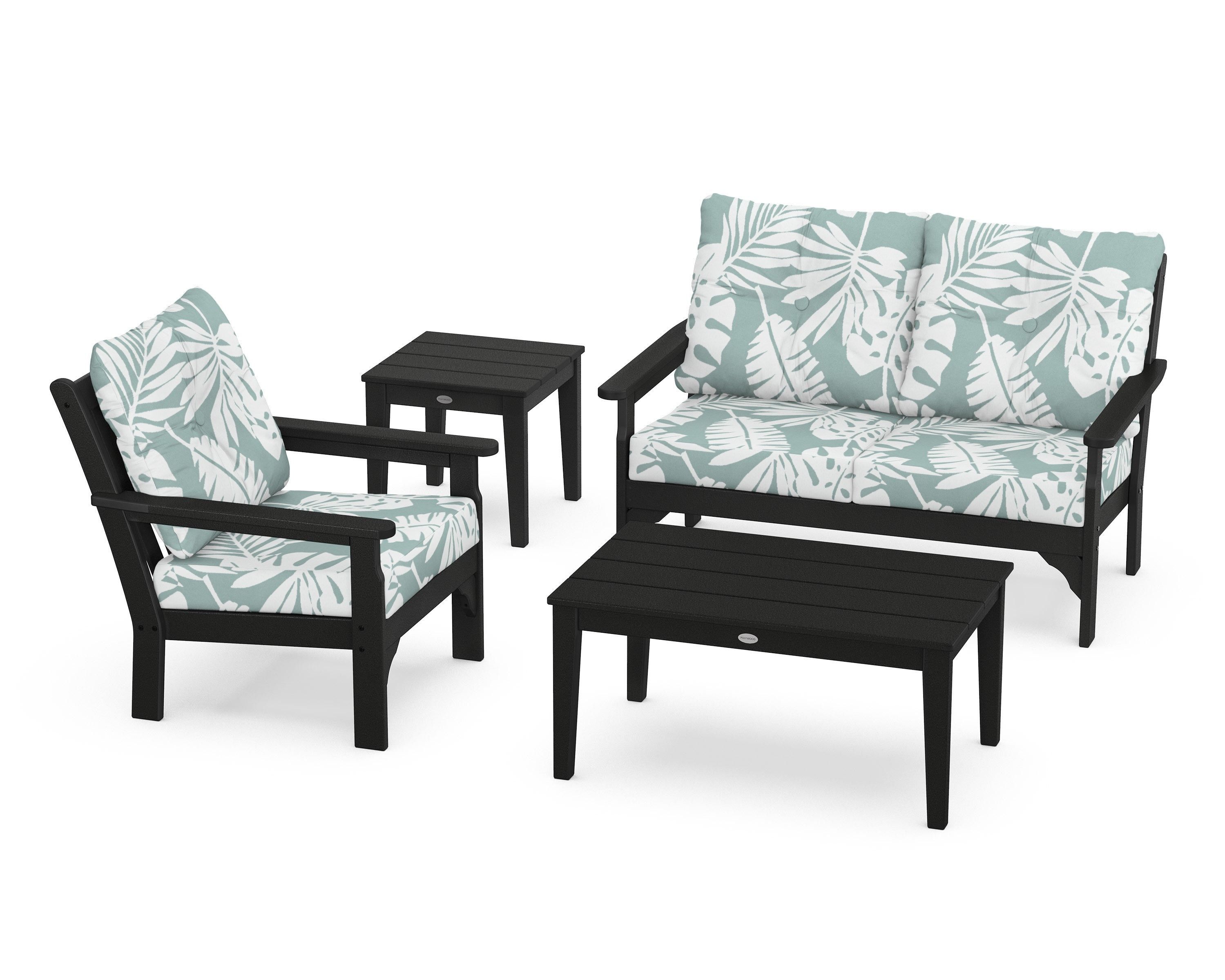 POLYWOOD® Vineyard 4-Piece Deep Seating Set in Black / Leaf Glacier Spa