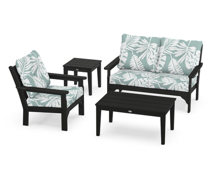 POLYWOOD® Vineyard 4-Piece Deep Seating Set in Black / Leaf Glacier Spa