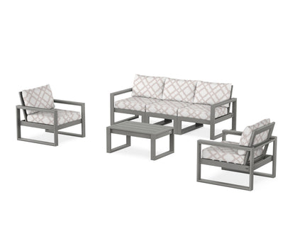 POLYWOOD® EDGE Sectional 4-Piece Deep Seating Set with Sofa in Slate Grey / Trellis Dune Burlap