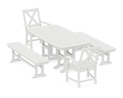 POLYWOOD® Braxton 5-Piece Dining Set with Benches in White