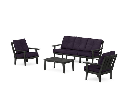 POLYWOOD® Oxford 4-Piece Deep Seating Set with Sofa in Black / Navy Linen