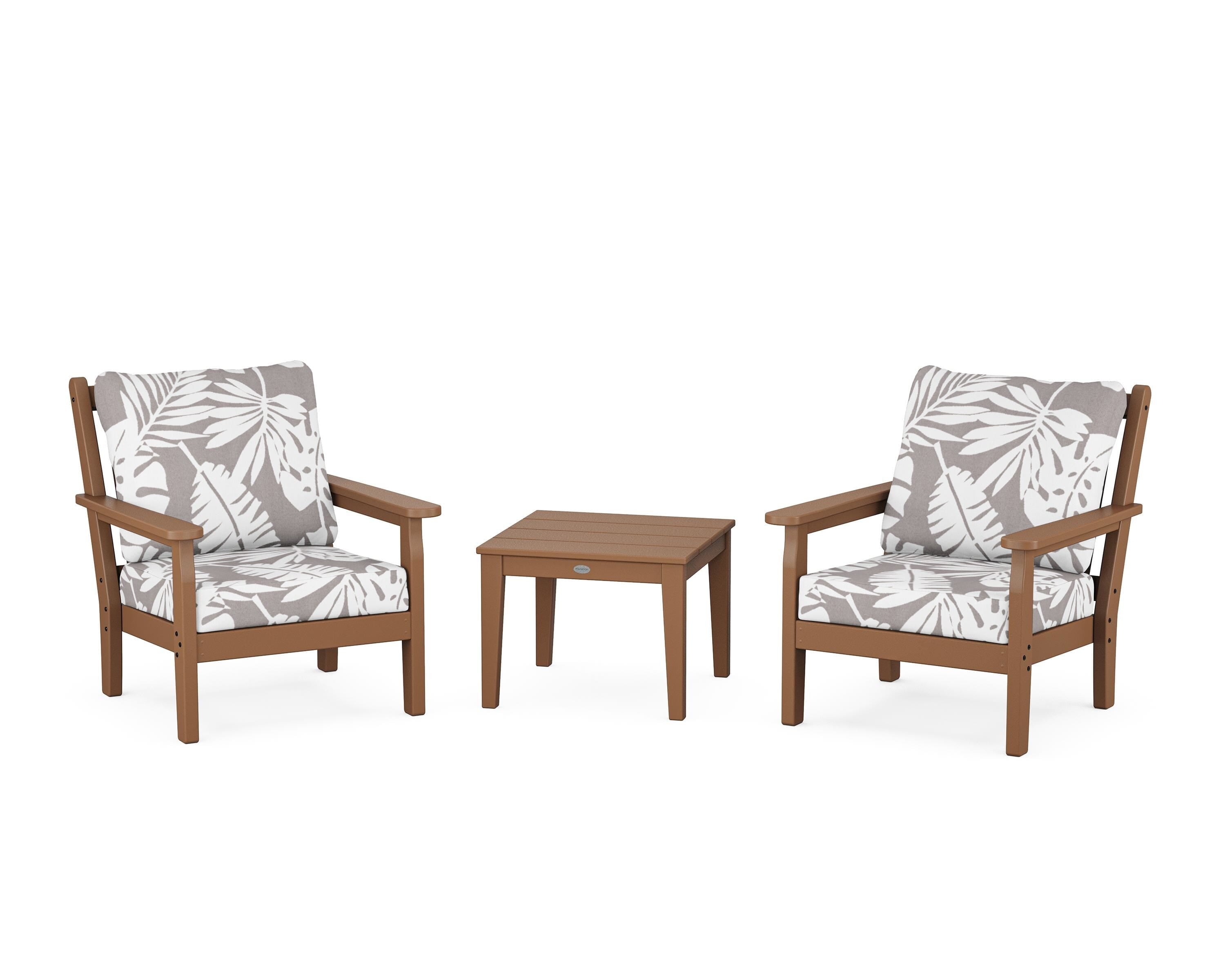 POLYWOOD® Chippendale 3-Piece Deep Seating Set in Teak / Leaf Grey Mist