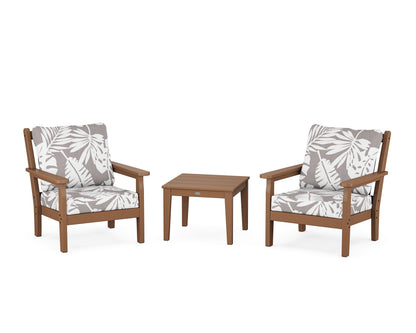 POLYWOOD® Chippendale 3-Piece Deep Seating Set in Teak / Leaf Grey Mist