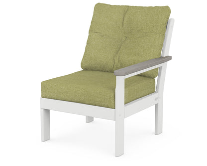 POLYWOOD® Vineyard Modular Right Arm Chair in White / Driftwood / Chartreuse Boucle