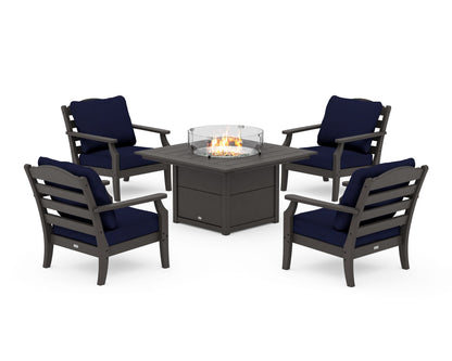 Draper James™ by  POLYWOOD® Savannah 5-Piece Deep Seating Set with Fire Pit Table in Vintage Coffee / Navy