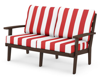 POLYWOOD® Grant Park Deep Seating Loveseat in Mahogany / Cabana Stripe Crimson