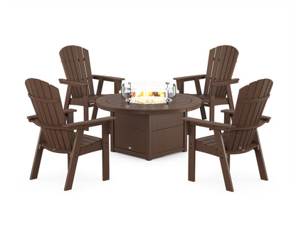 POLYWOOD® Nautical 4-Piece Curveback Upright Adirondack Conversation Set with Fire Pit Table in Mahogany