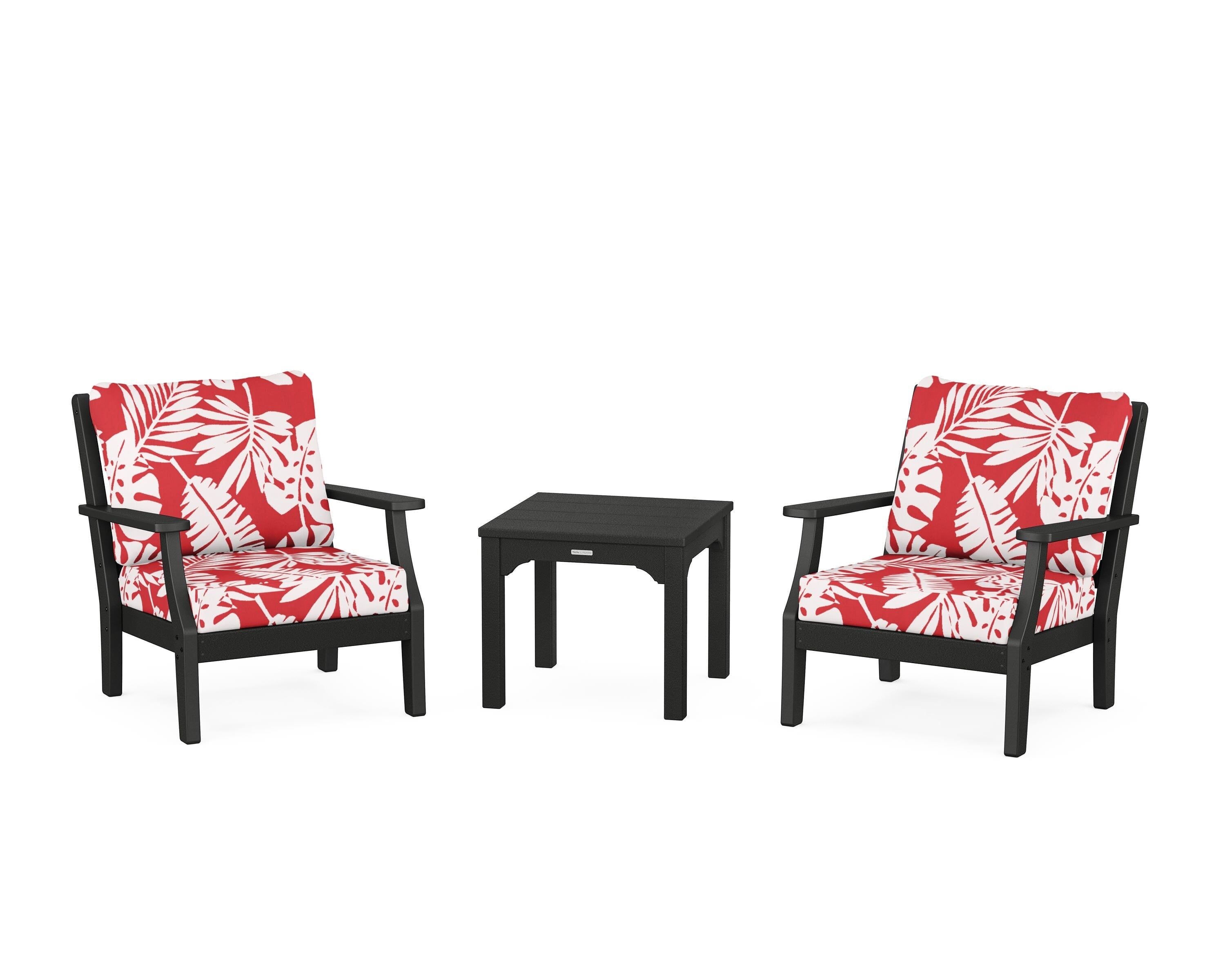 Martha Stewart by POLYWOOD® Chinoiserie 3-Piece Deep Seating Set in Black / Leaf Crimson