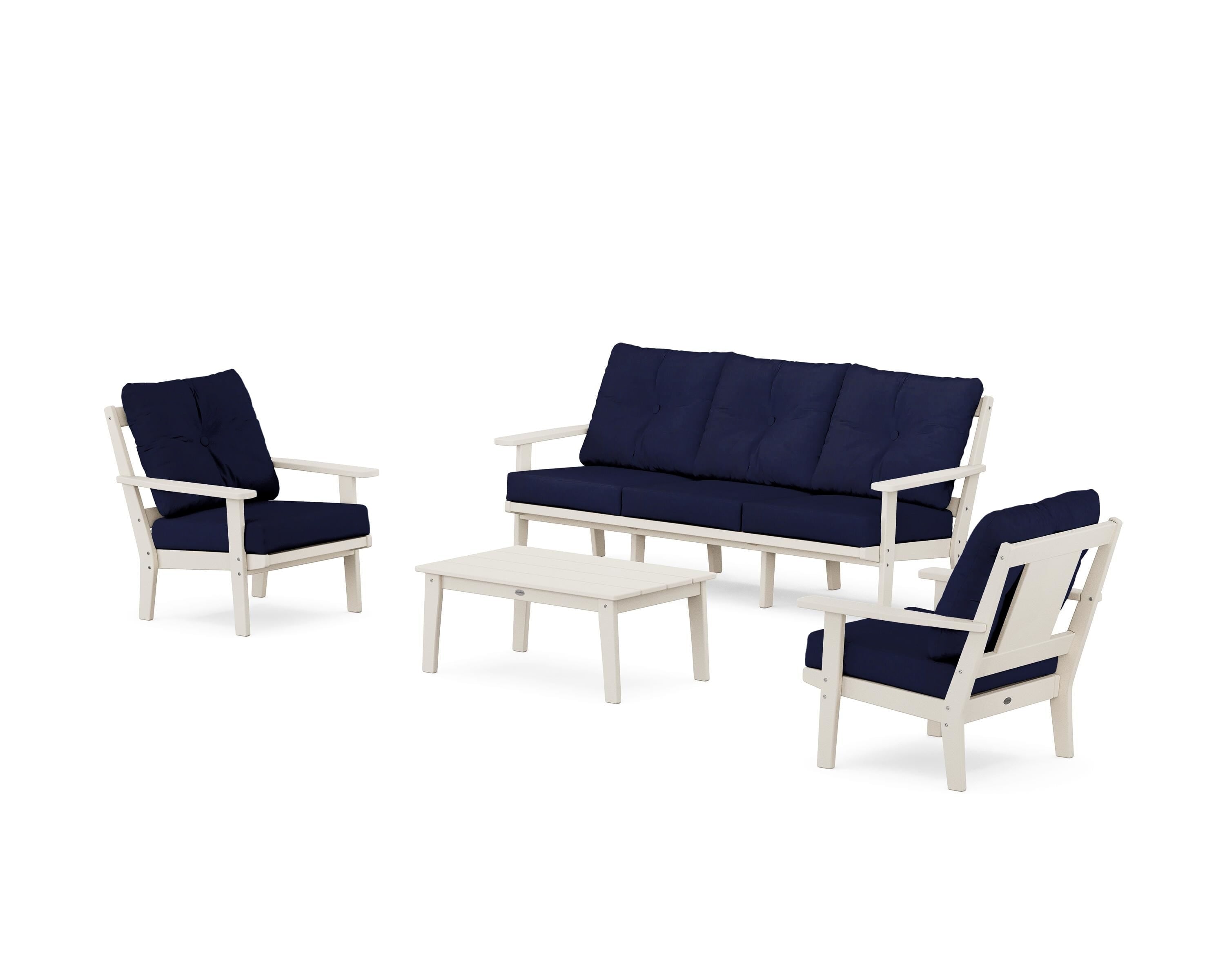 POLYWOOD® Prairie 4-Piece Deep Seating Set with Sofa in Sand / Navy