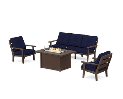 POLYWOOD® Lakeside Deep Seating Fire Pit Table Set in Mahogany / Navy
