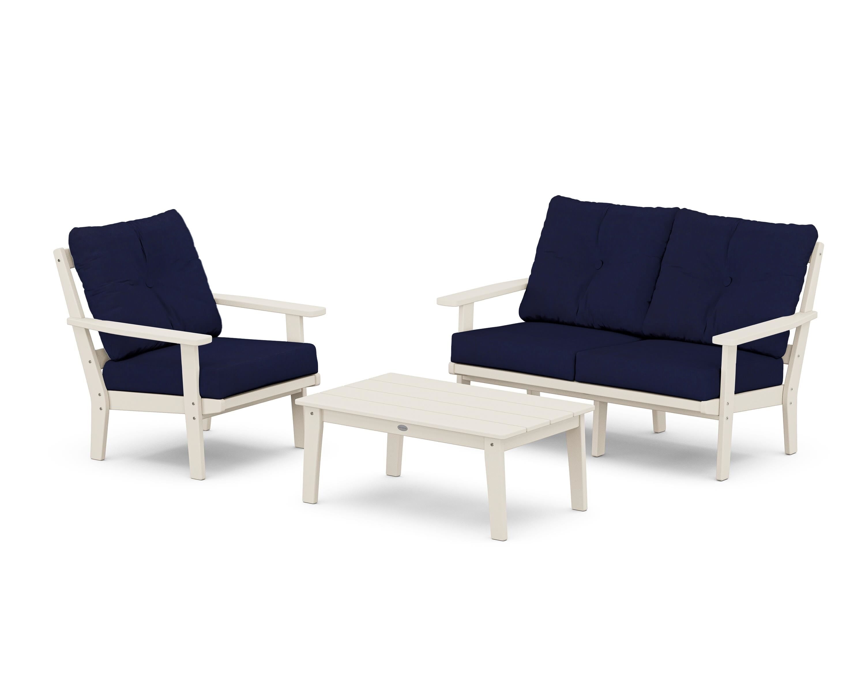 POLYWOOD® Prairie 3-Piece Deep Seating Set with Loveseat in Sand / Navy
