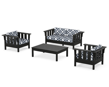 Martha Stewart by POLYWOOD® Acadia 4-Piece Deep Seating Set with Loveseat in Black / Trellis Marine Indigo