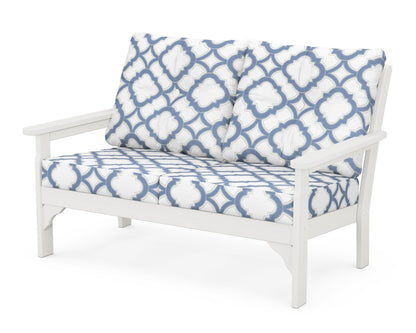 POLYWOOD® Vineyard Deep Seating Loveseat in Vintage White / Trellis Sky Blue