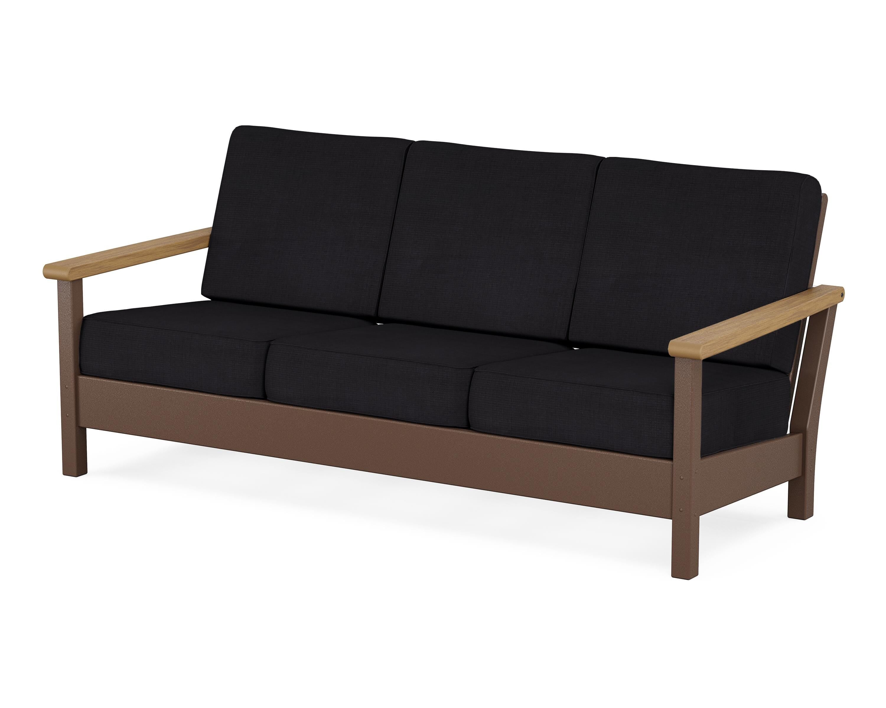 POLYWOOD® Harbour Deep Seating Sofa in Mahogany / Natural / Midnight Linen